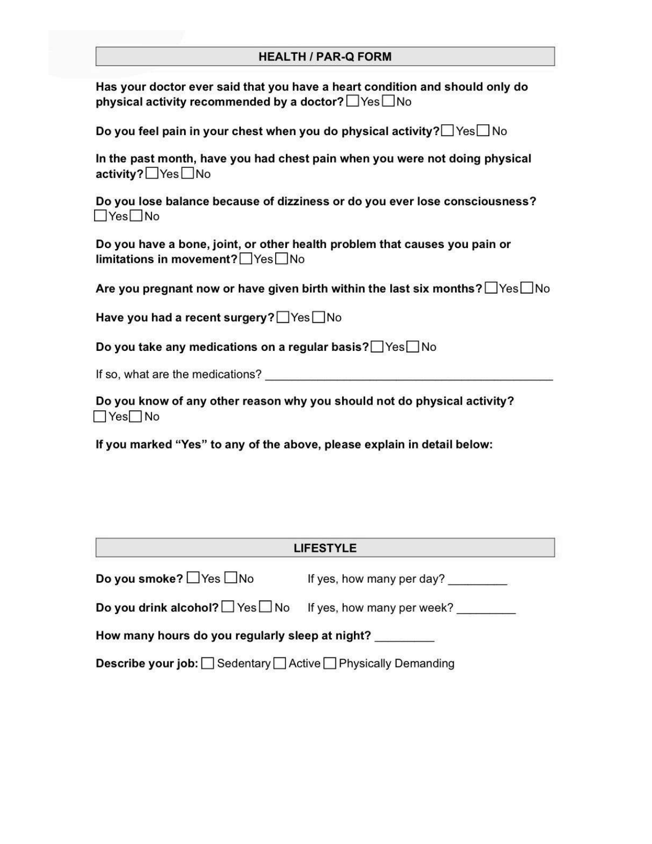 Hope for Fitness form page 2