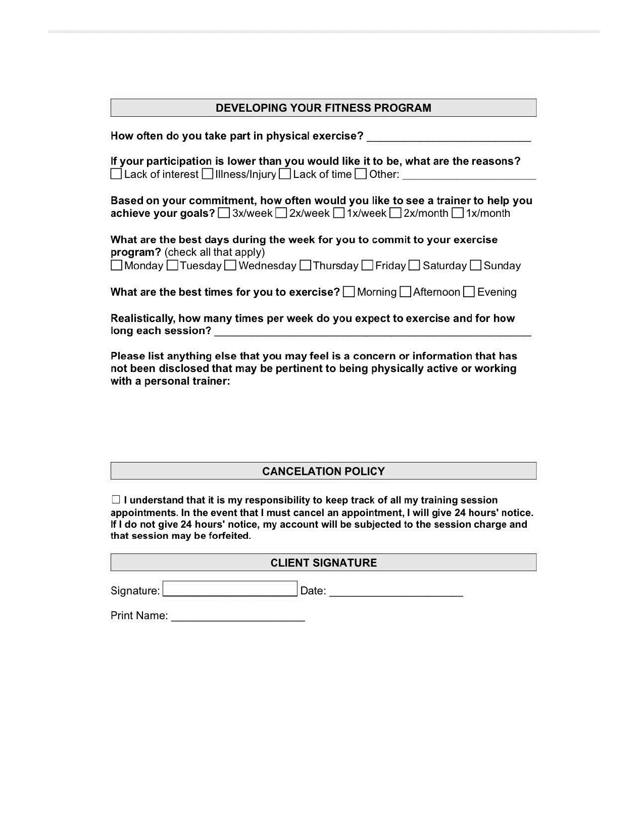 Hope for Fitness form page 3