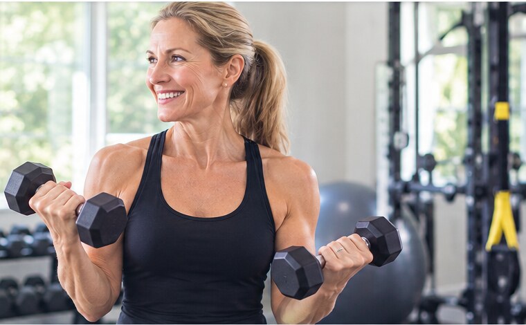 Woman strength training in a private fitness studio